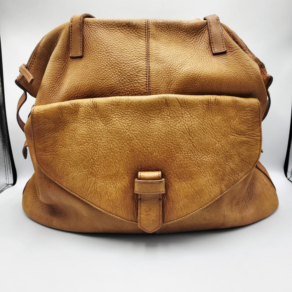 Zara Woman Camel Brown Pebbled Leather Slouchy Silhouette Shoulder Bag Boho